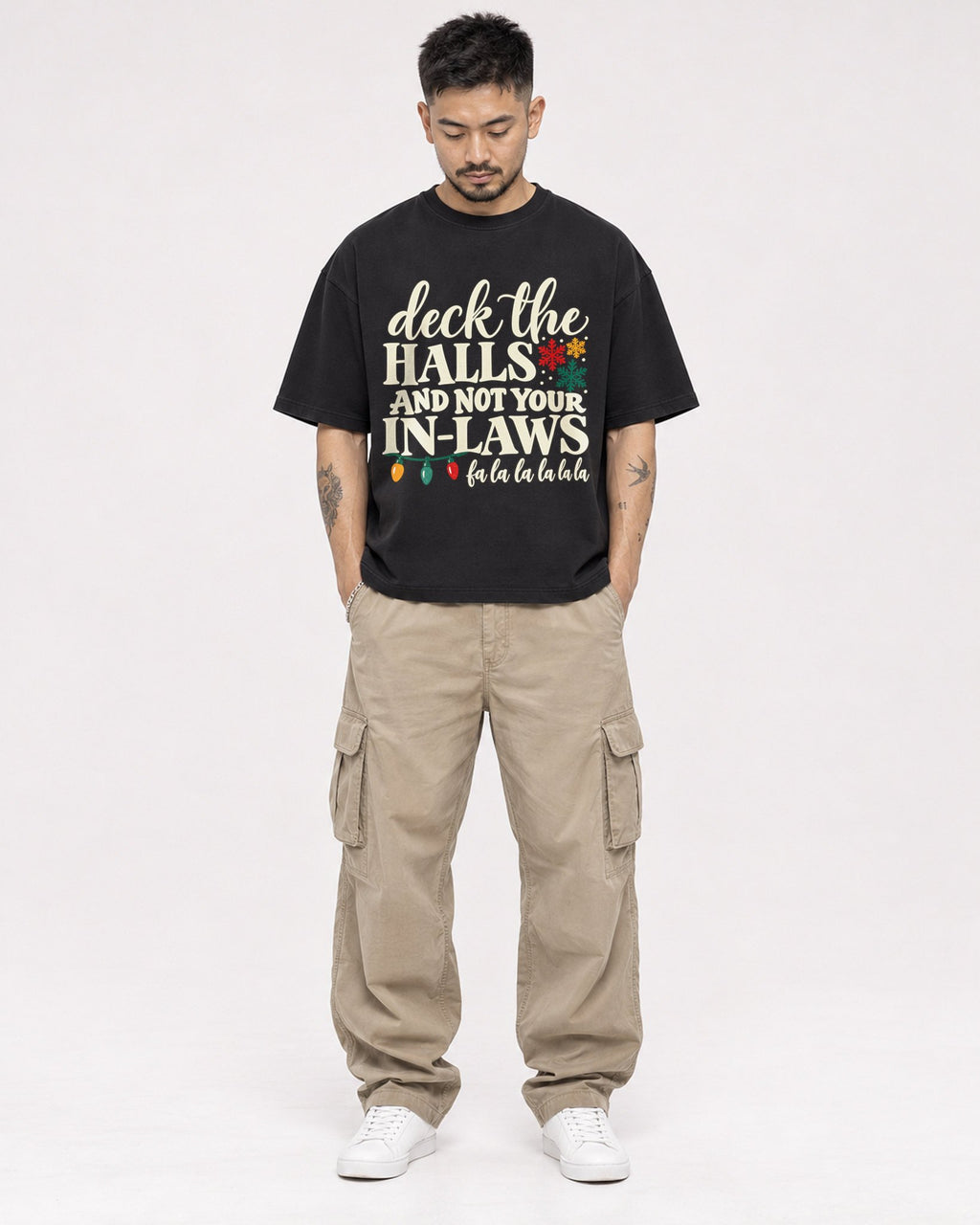 Mockup Boxy Heavyweight Tee Black male full-body 12