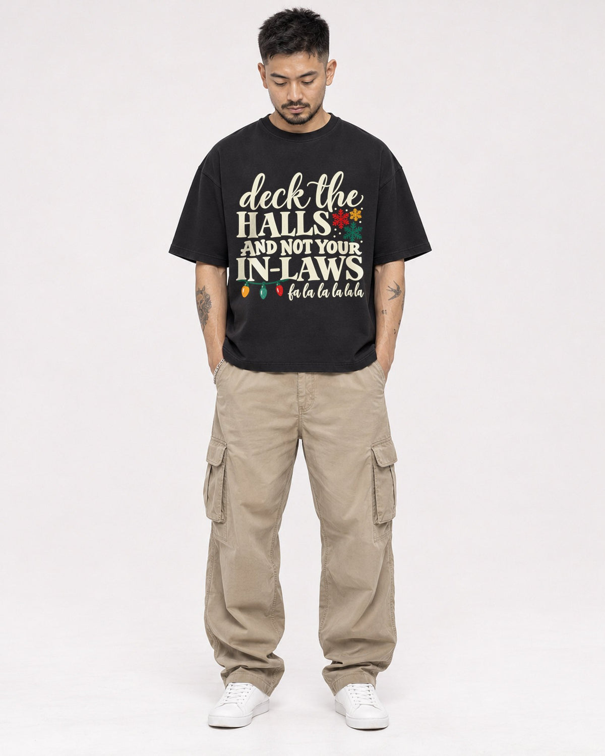 Mockup Boxy Heavyweight Tee Black male full-body 12