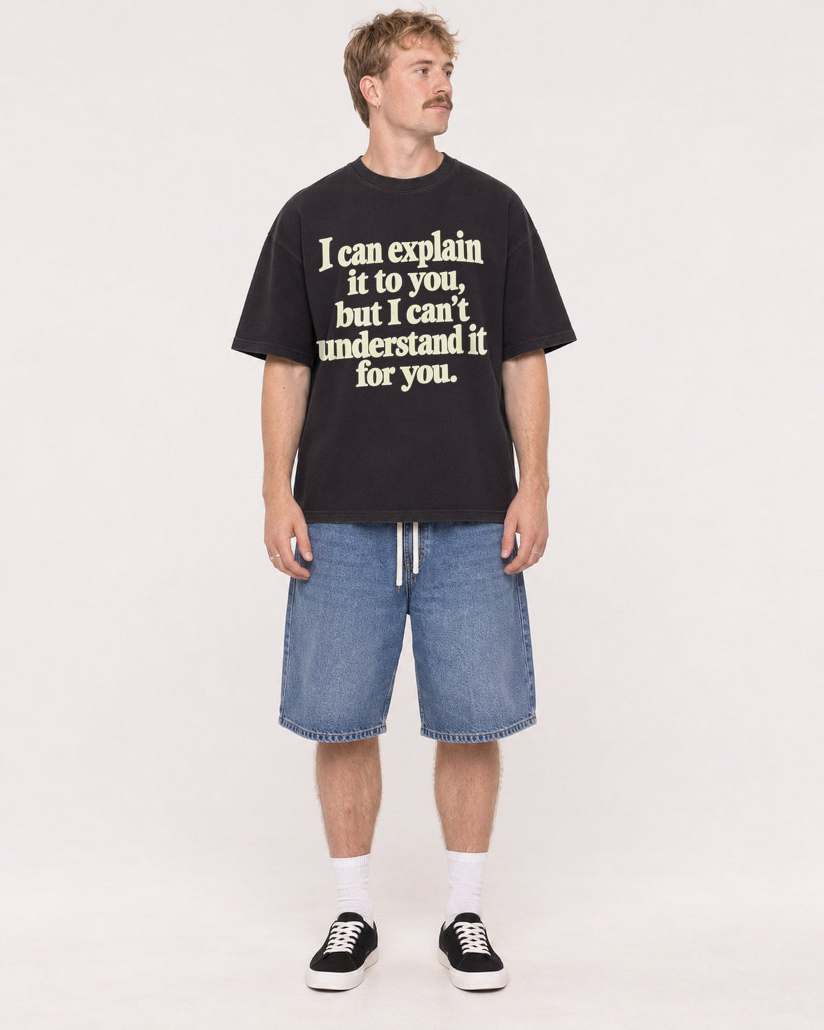 Mockup Boxy Heavyweight Tee Black male full-body 19