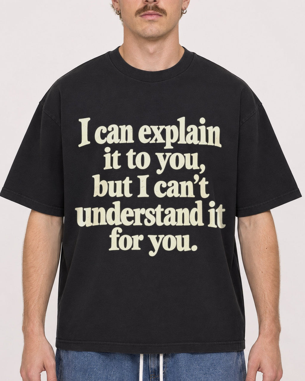 Mockup Boxy Heavyweight Tee Black male close-up 19