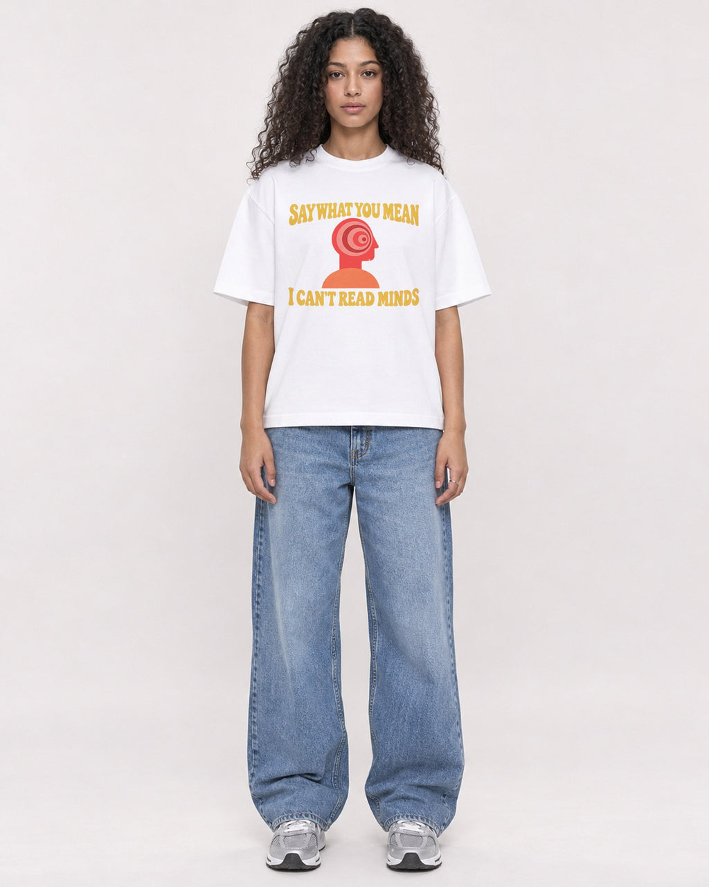 Mockup Boxy Heavyweight Tee White female full-body 10