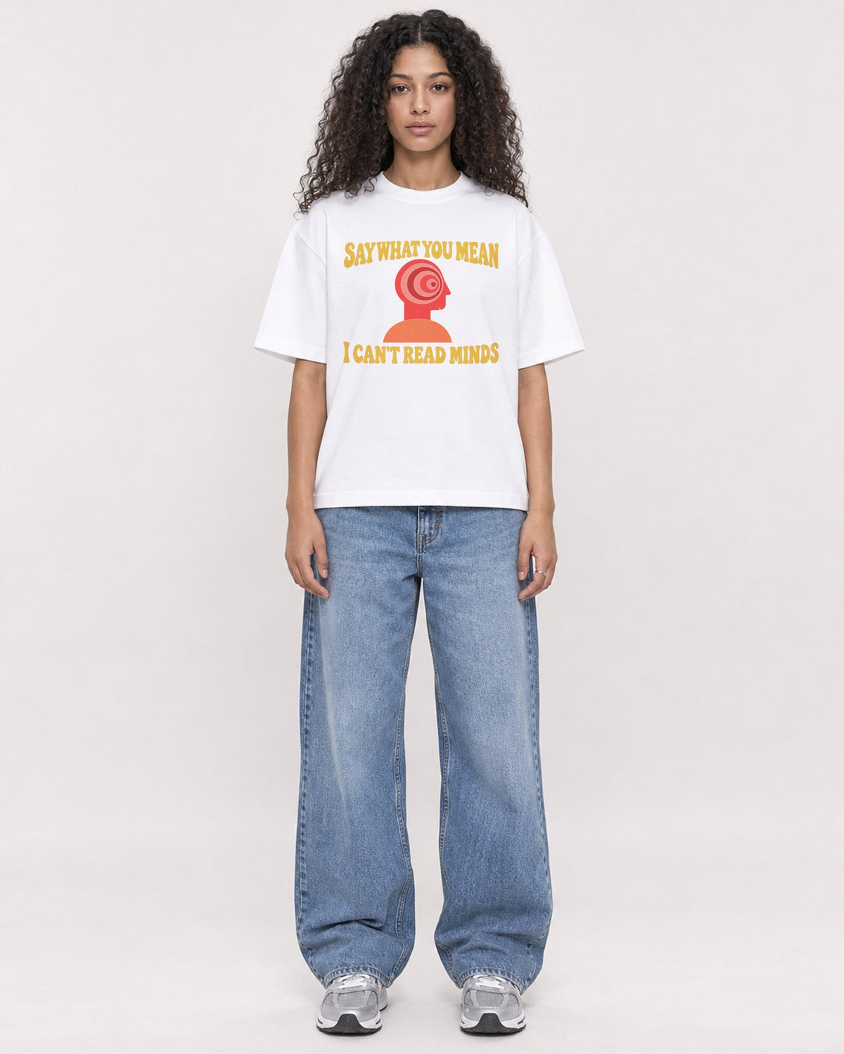 Mockup Boxy Heavyweight Tee White female full-body 10