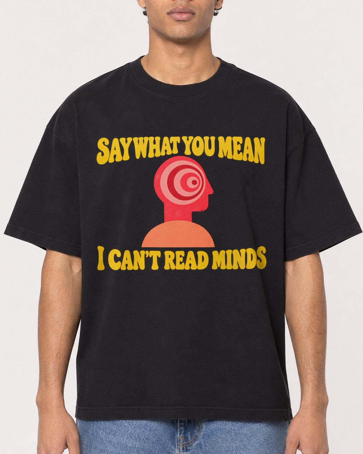 Mockup Boxy Heavyweight Tee Black male close-up 10