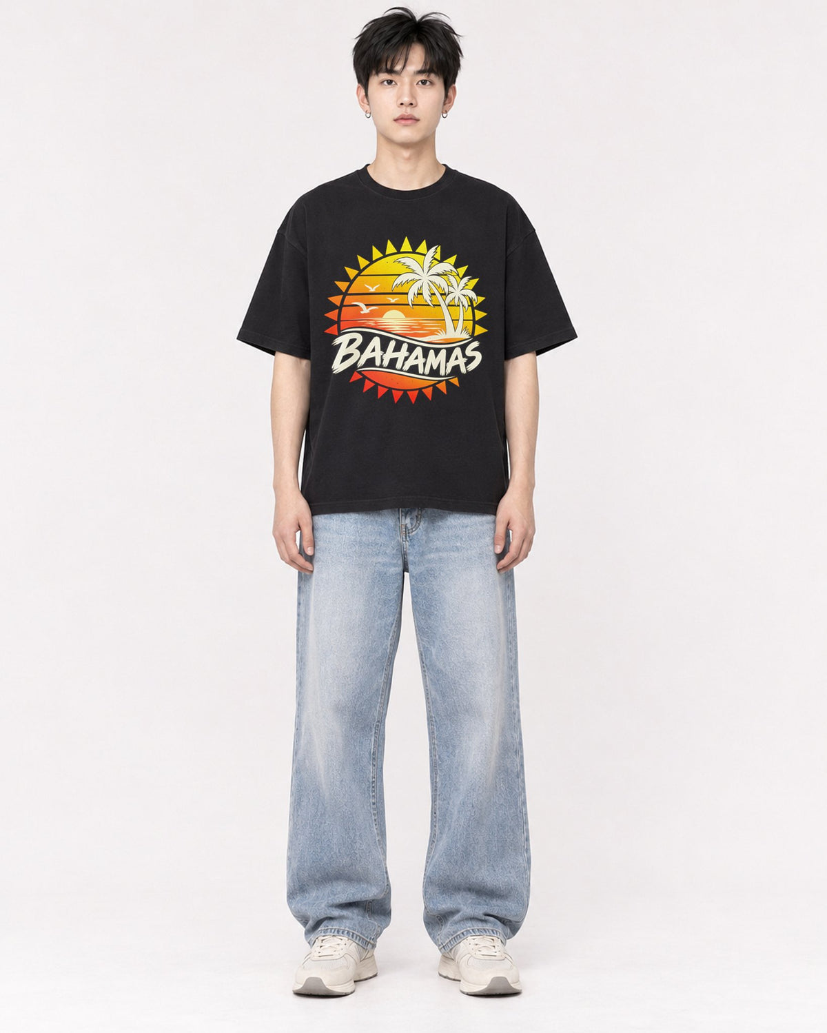 Mockup Boxy Heavyweight Tee Black male full-body 01