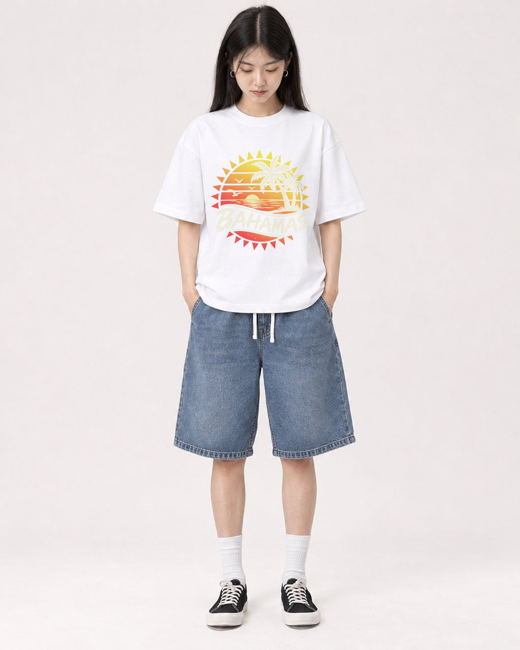 Mockup Boxy Heavyweight Tee White female full-body 01