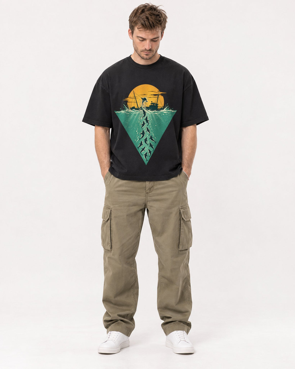Mockup Boxy Heavyweight Tee Black male full-body 08