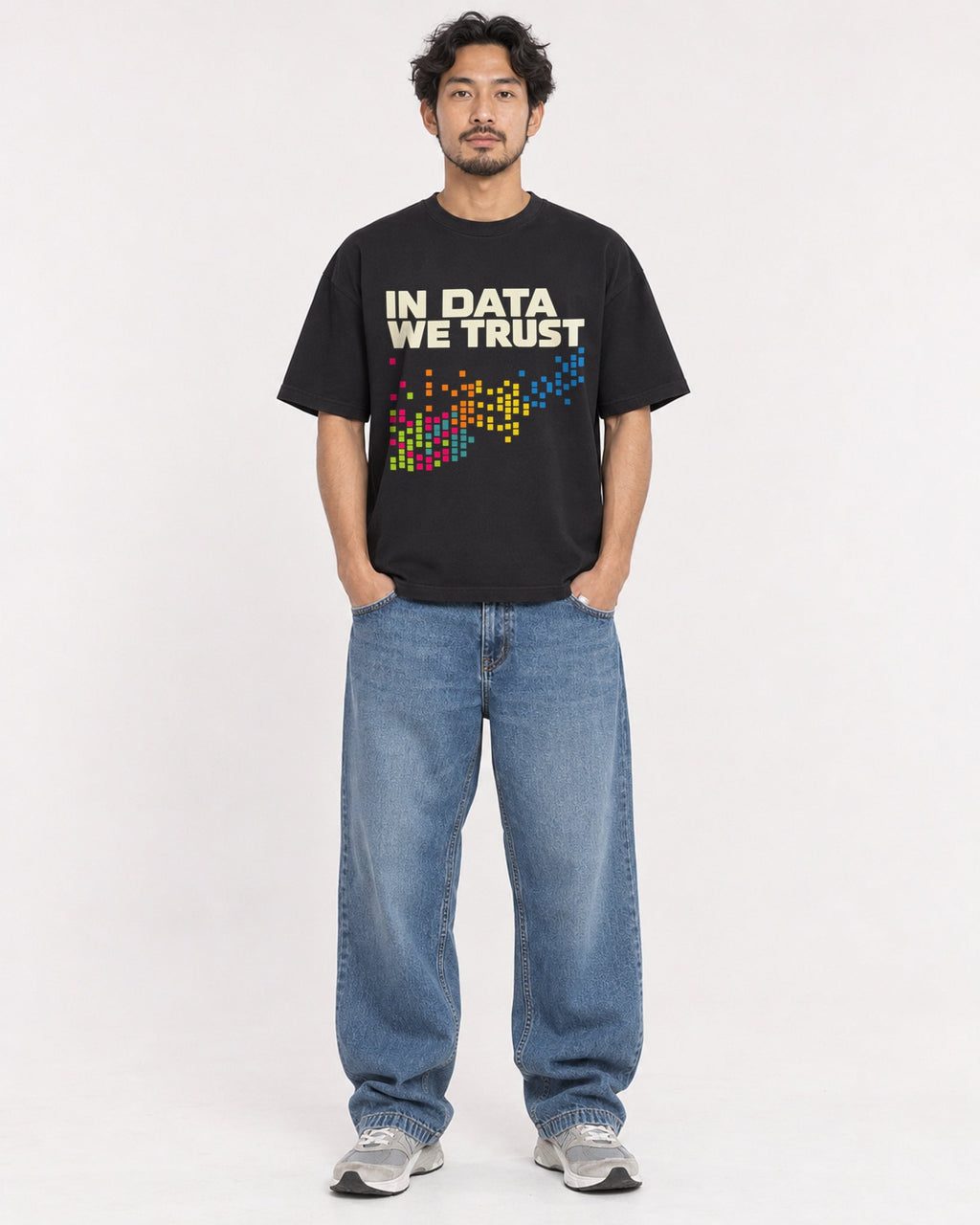 Mockup Boxy Heavyweight Tee Black male full-body 02