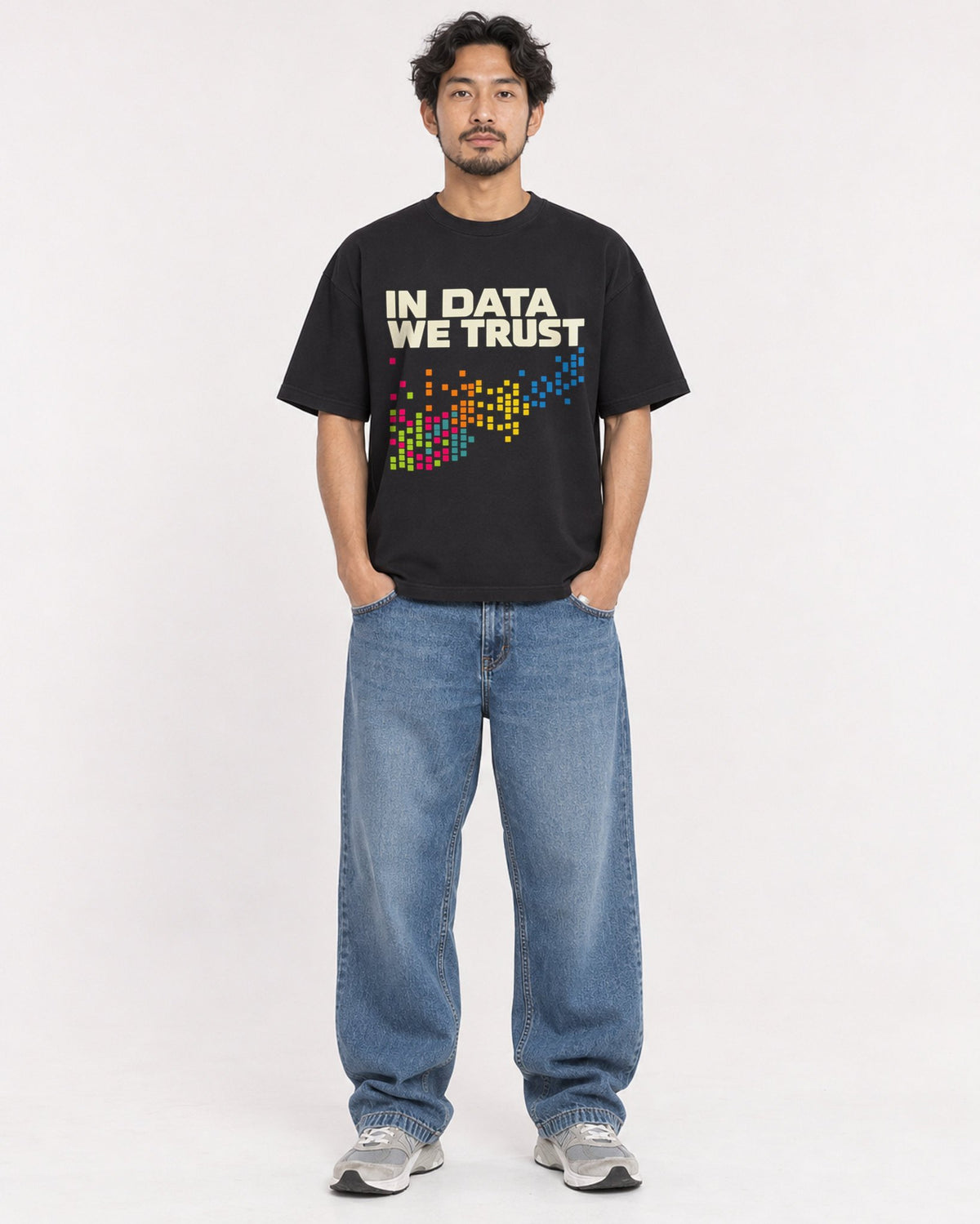 Mockup Boxy Heavyweight Tee Black male full-body 02