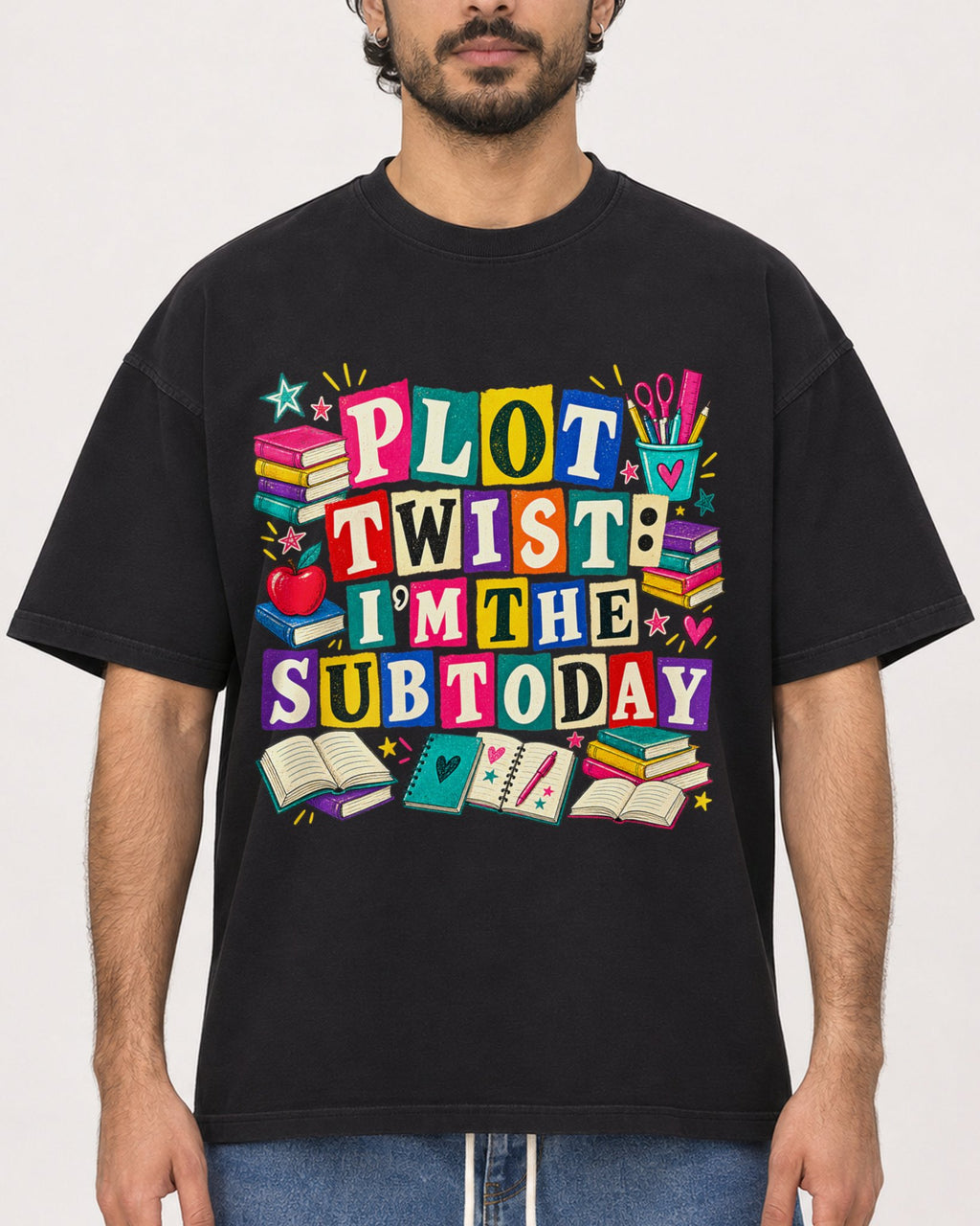 Mockup Boxy Heavyweight Tee Black male close-up 47