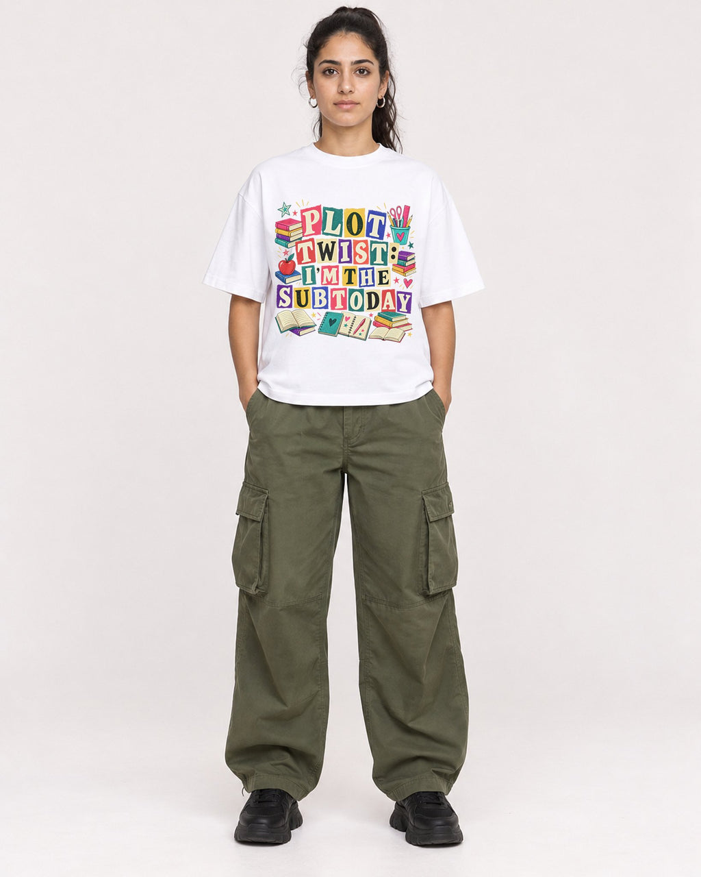 Mockup Boxy Heavyweight Tee White female full-body 47