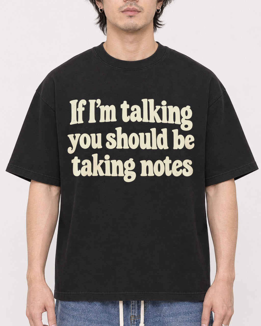 Mockup Boxy Heavyweight Tee Black male close-up 03