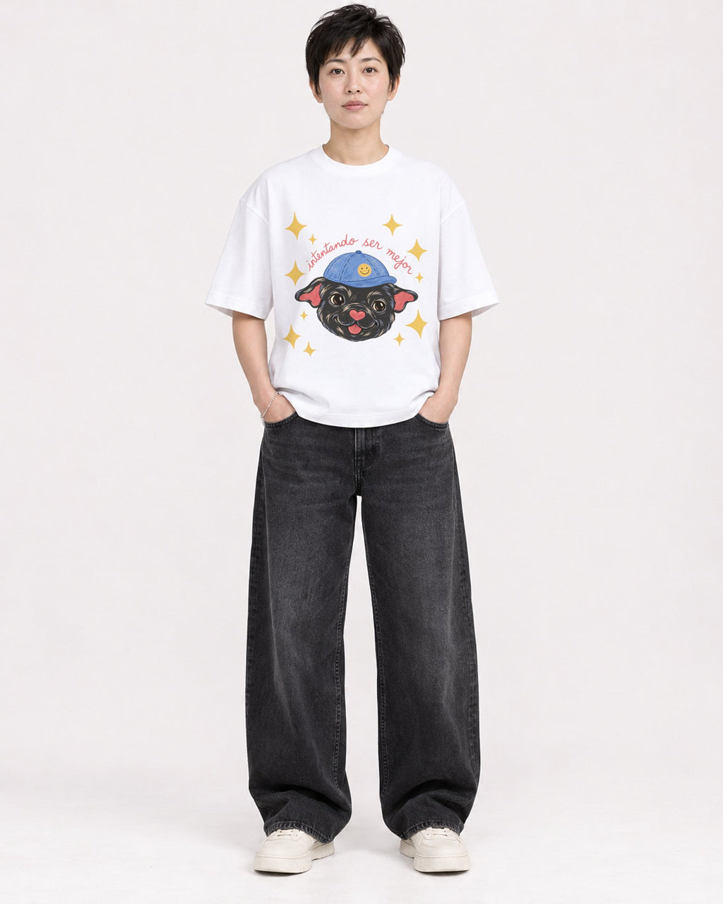 Mockup Boxy Heavyweight Tee White female full-body 23