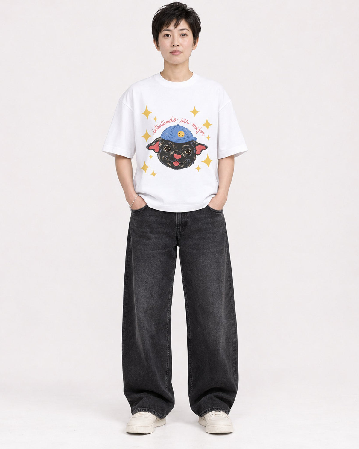 Mockup Boxy Heavyweight Tee White female full-body 23