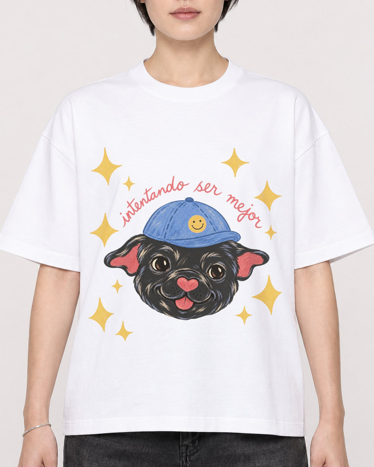 Mockup Boxy Heavyweight Tee White female close-up 23