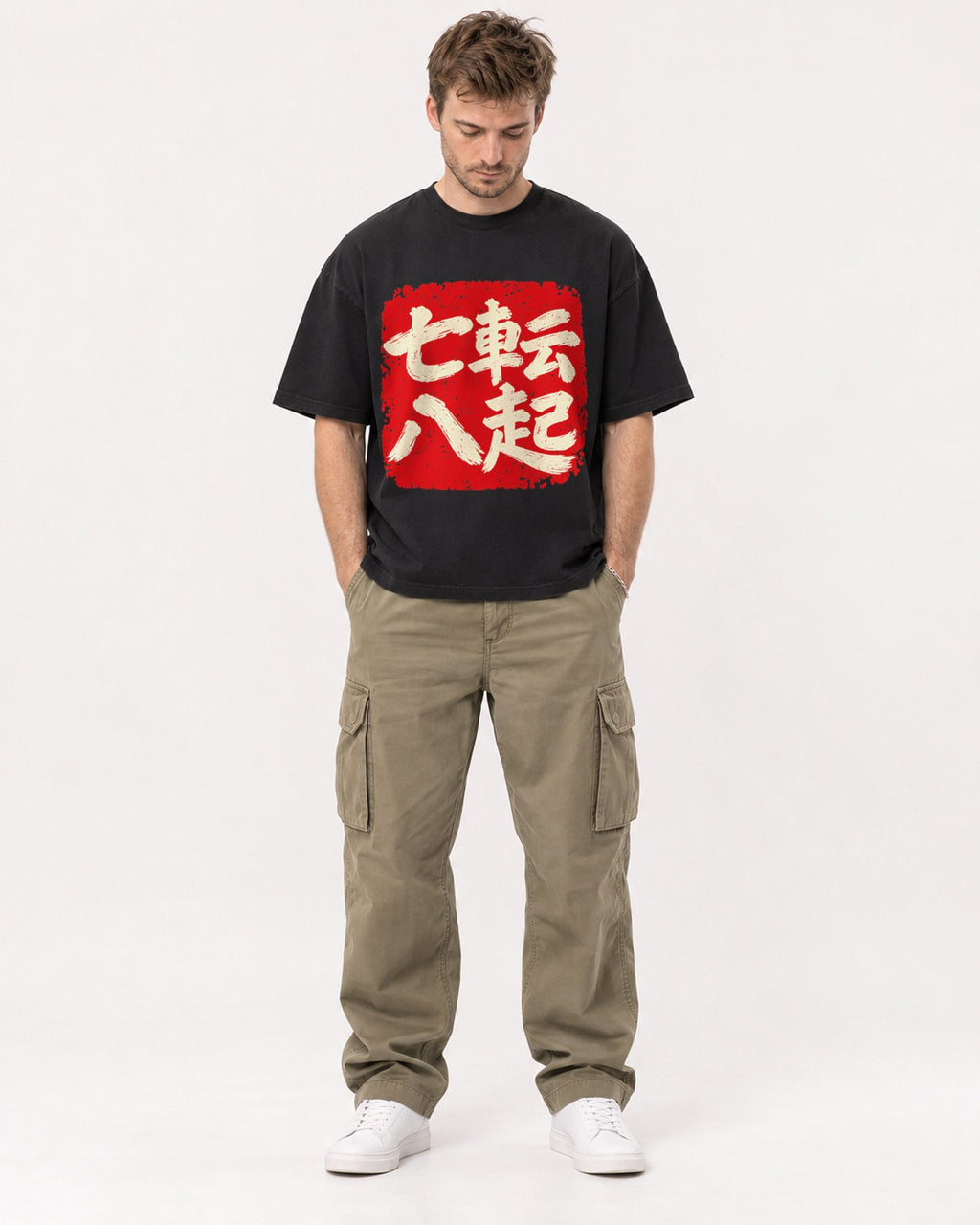 Mockup Boxy Heavyweight Tee Black male full-body 08