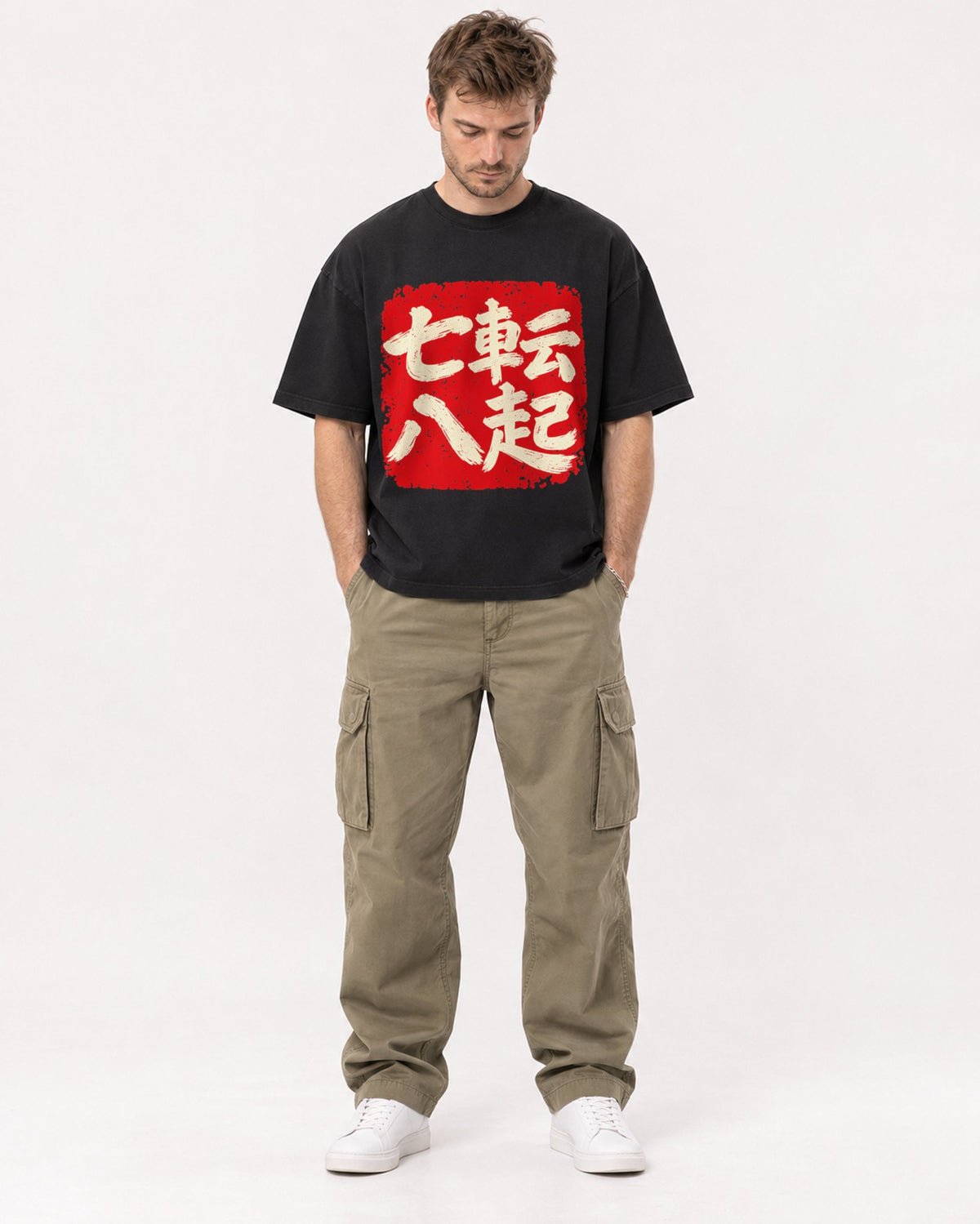 Mockup Boxy Heavyweight Tee Black male full-body 08