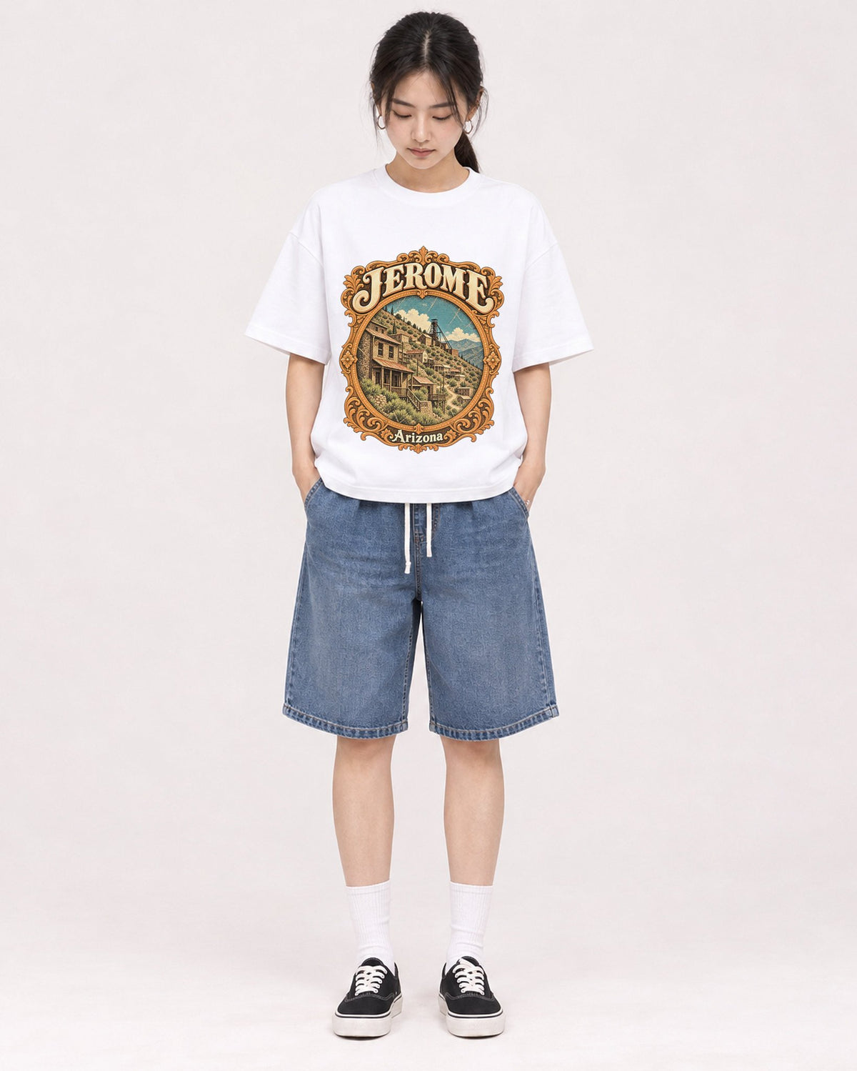 Mockup Boxy Heavyweight Tee White female full-body 21