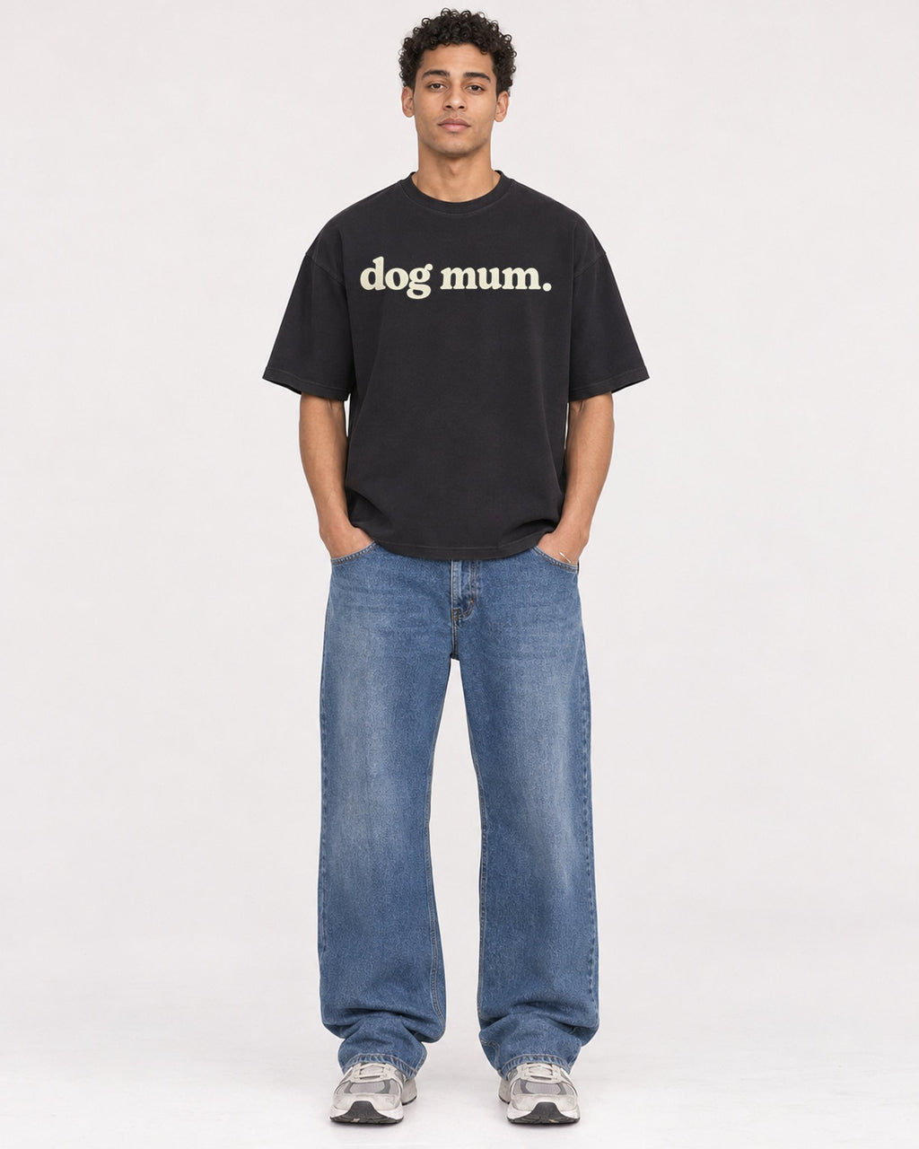 Mockup Boxy Heavyweight Tee Black male full-body 10