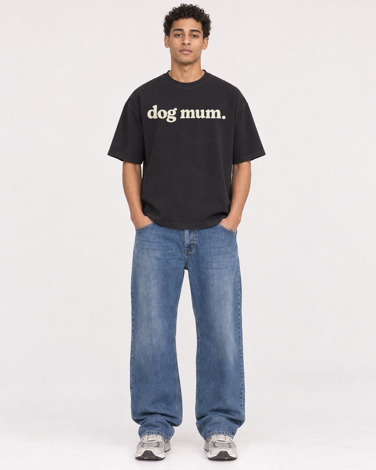 Mockup Boxy Heavyweight Tee Black male full-body 10