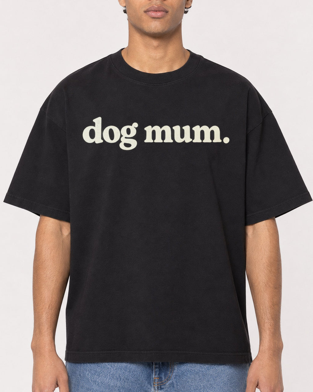 Mockup Boxy Heavyweight Tee Black male close-up 10