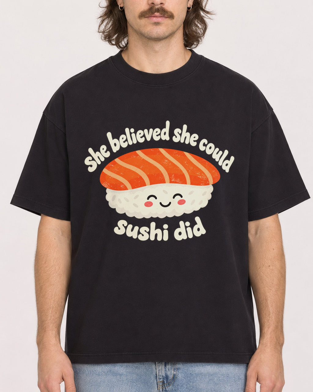 Mockup Boxy Heavyweight Tee Black male close-up 49