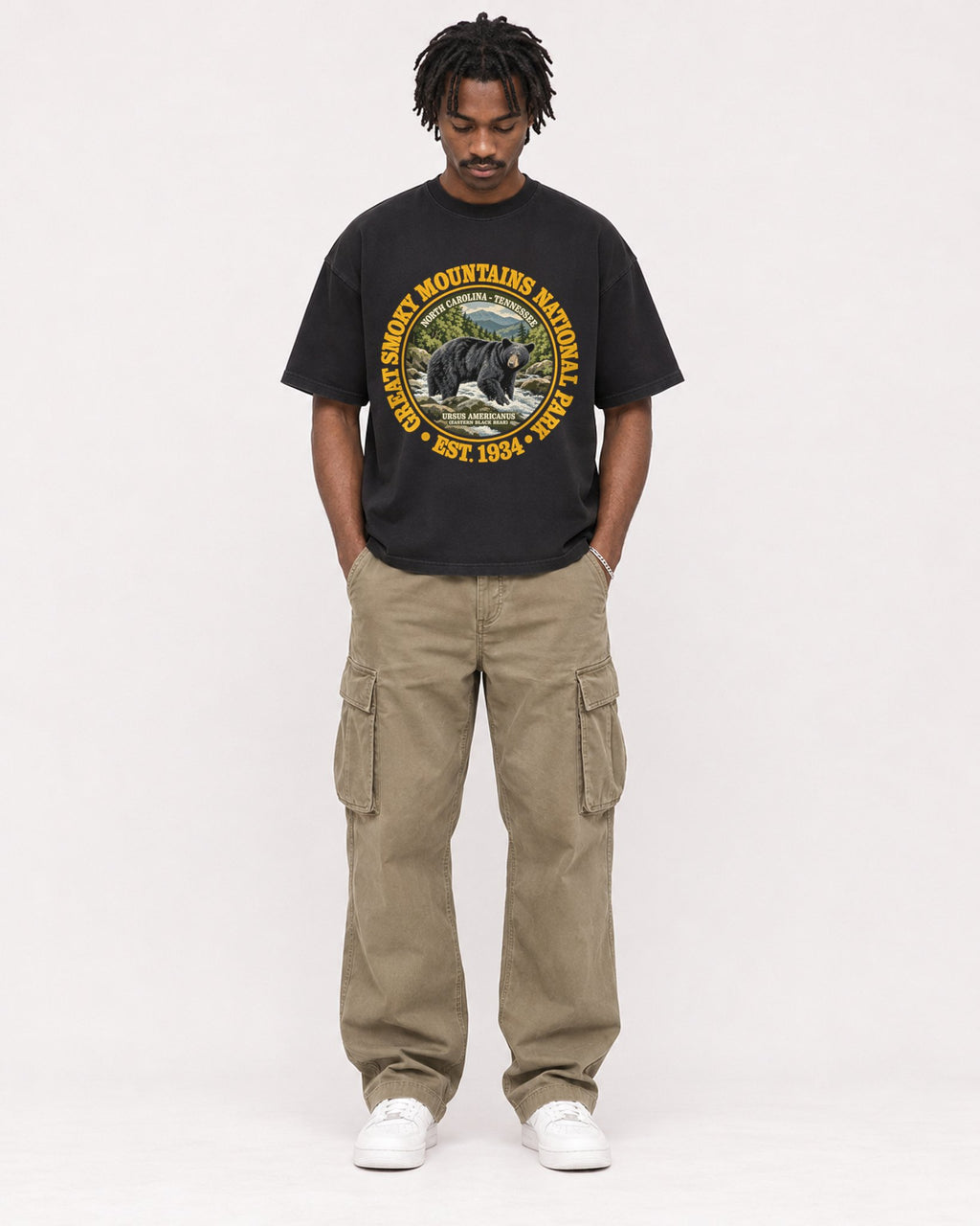 Mockup Boxy Heavyweight Tee Black male full-body 04