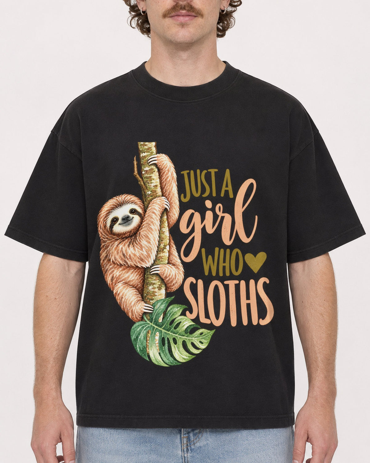 Mockup Boxy Heavyweight Tee Black male close-up 09