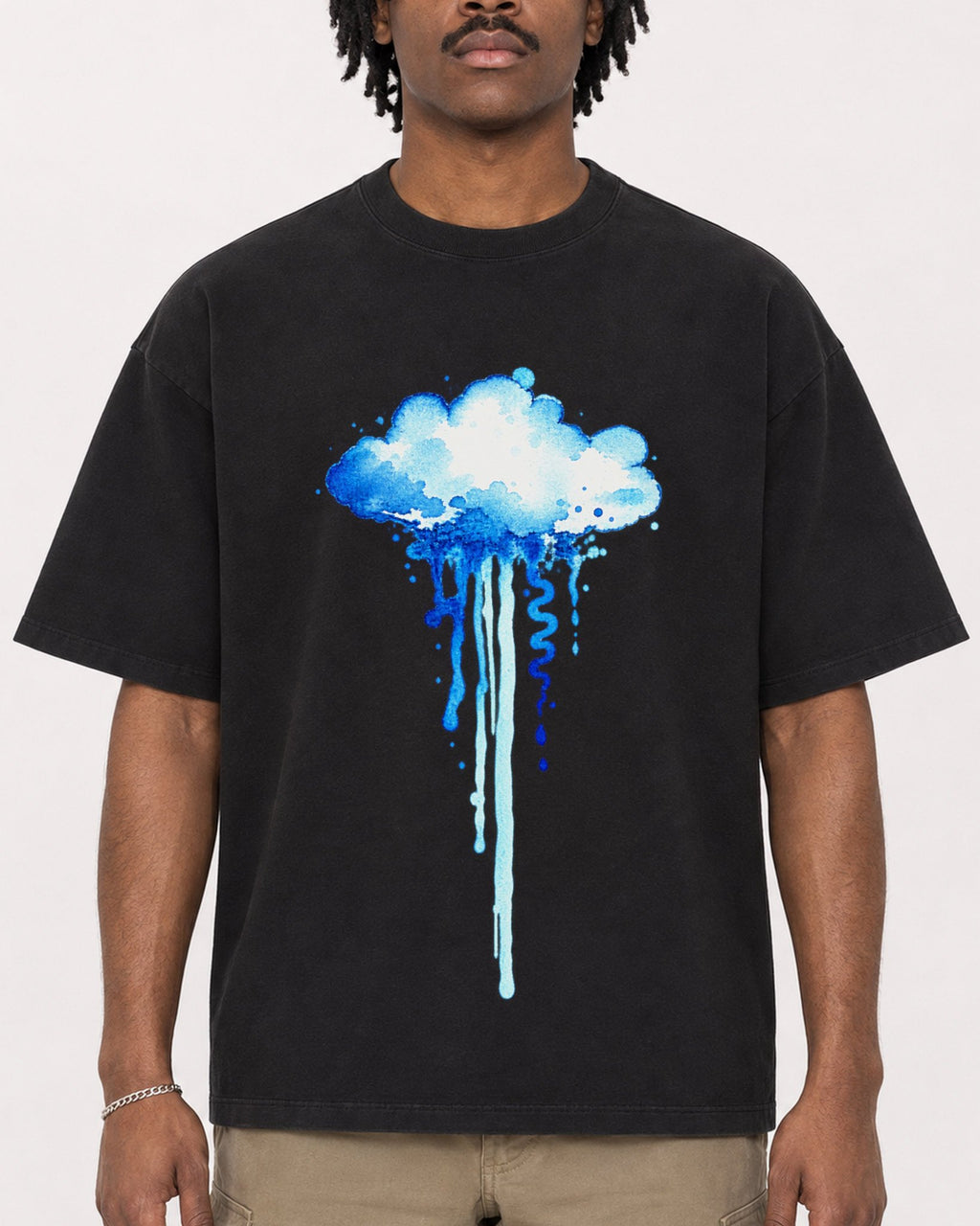 Mockup Boxy Heavyweight Tee Black male close-up 04
