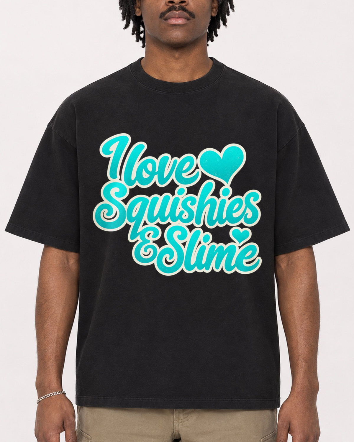 Mockup Boxy Heavyweight Tee Black male close-up 04