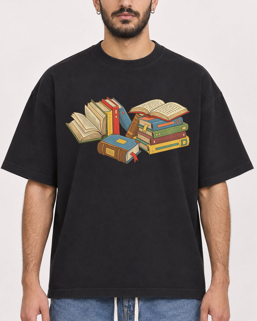 Mockup Boxy Heavyweight Tee Black male close-up 07