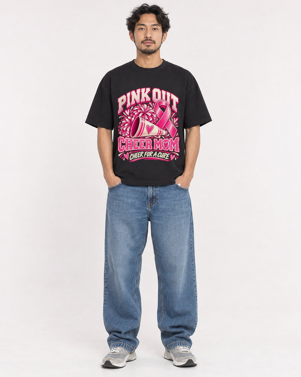 Mockup Boxy Heavyweight Tee Black male full-body 02