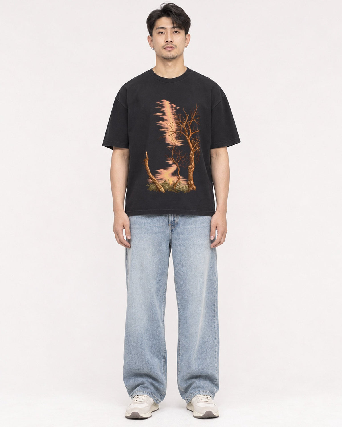Mockup Boxy Heavyweight Tee Black male full-body 13