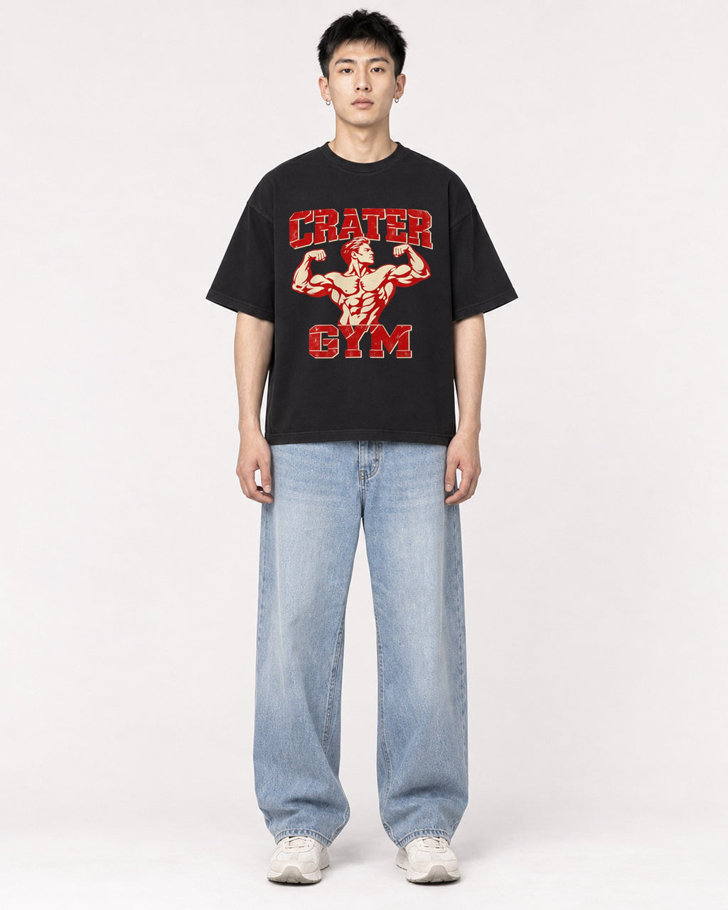 Mockup Boxy Heavyweight Tee Black male full-body 21