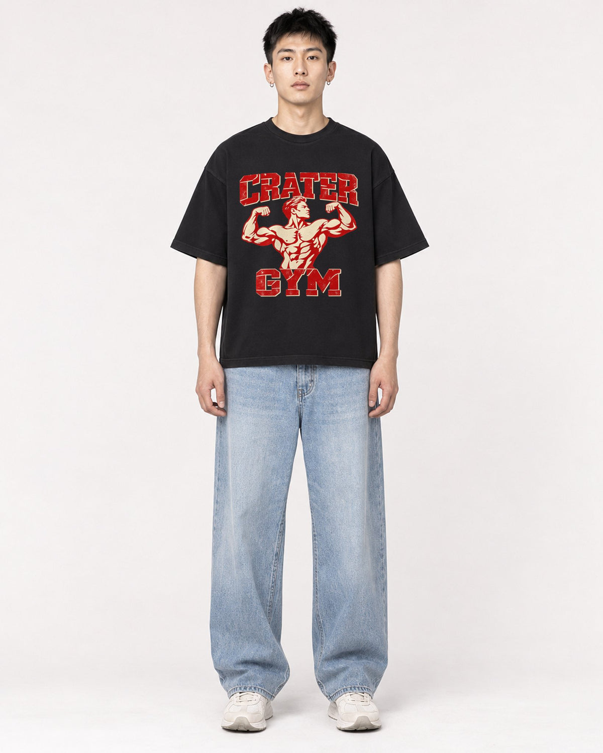 Mockup Boxy Heavyweight Tee Black male full-body 21