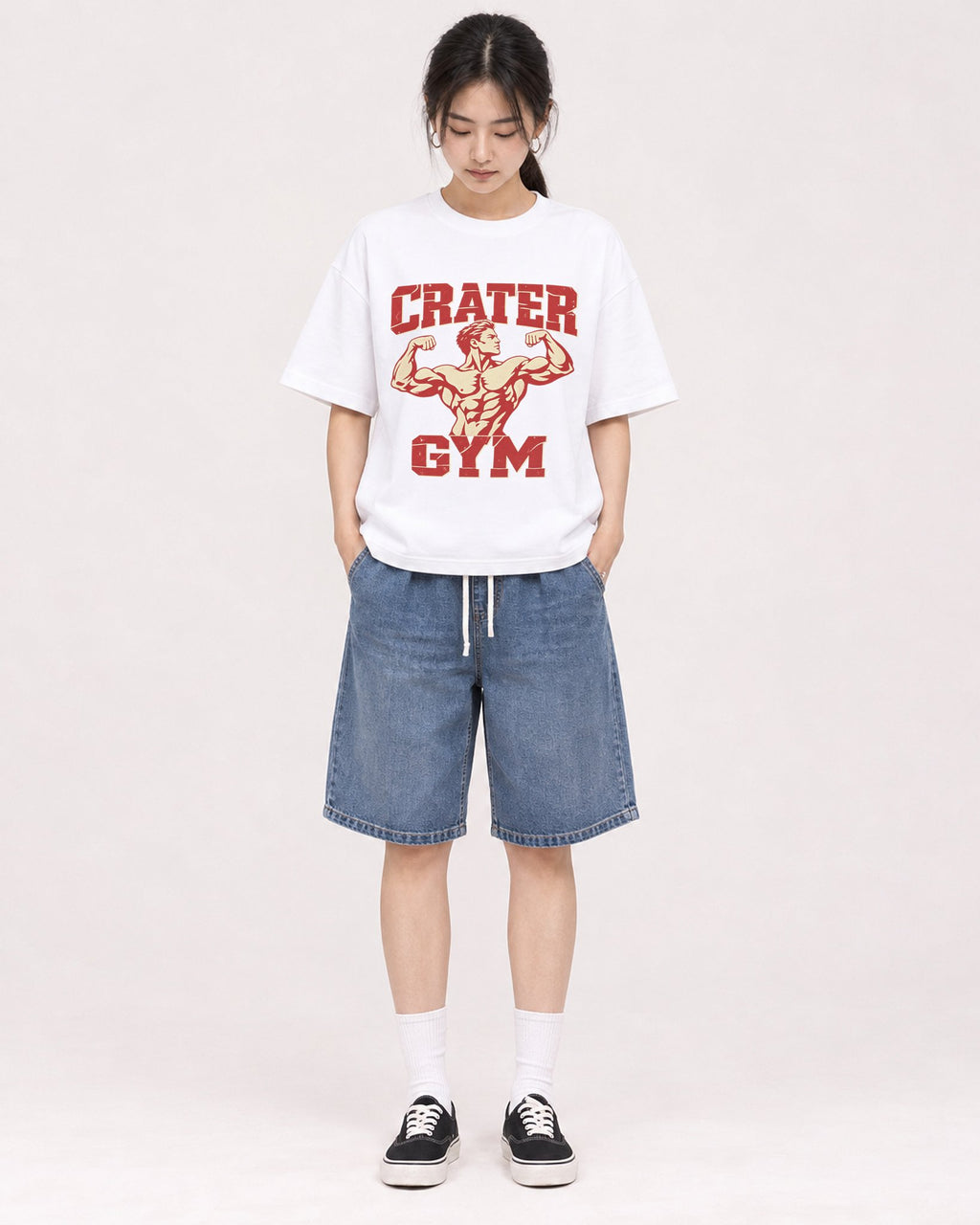 Mockup Boxy Heavyweight Tee White female full-body 21