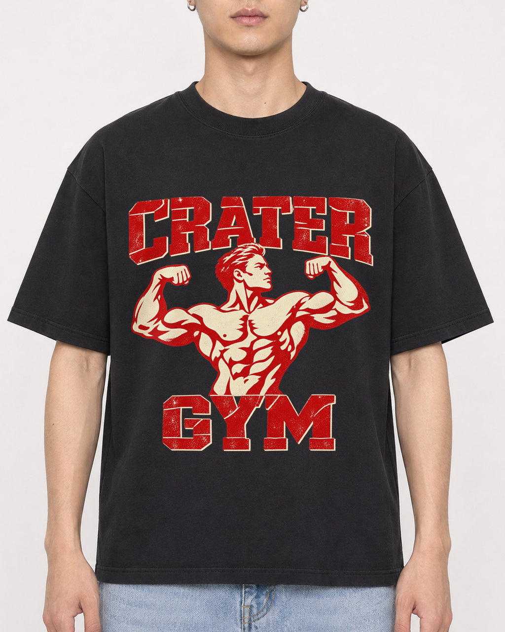 Mockup Boxy Heavyweight Tee Black male close-up 21
