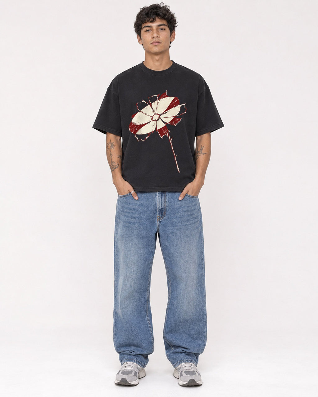 Mockup Boxy Heavyweight Tee Black male full-body 06