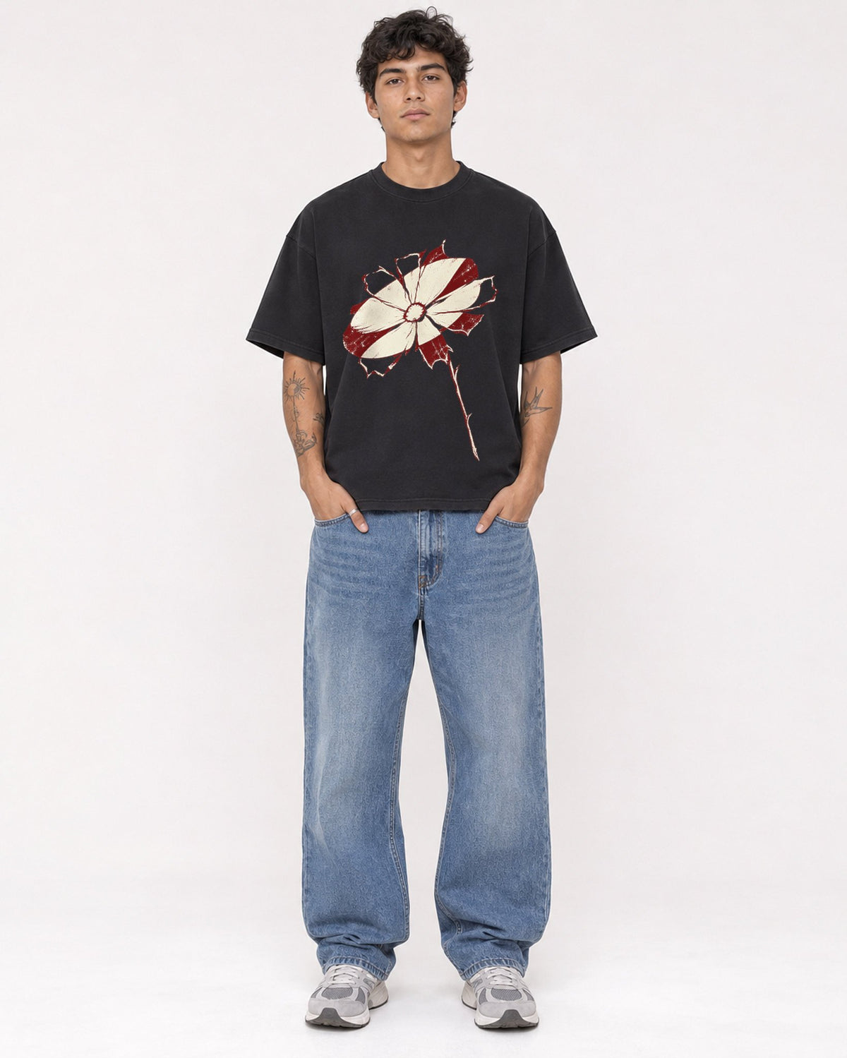 Mockup Boxy Heavyweight Tee Black male full-body 06