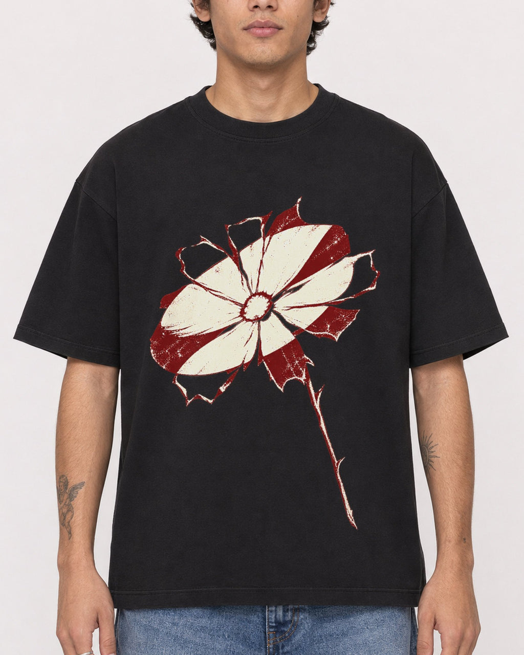 Mockup Boxy Heavyweight Tee Black male close-up 06