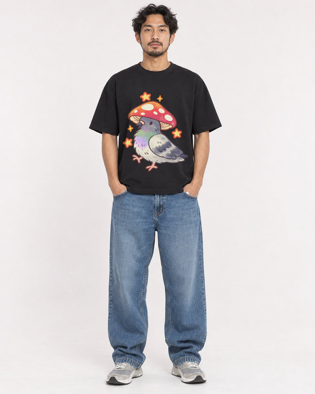 Mockup Boxy Heavyweight Tee Black male full-body 02