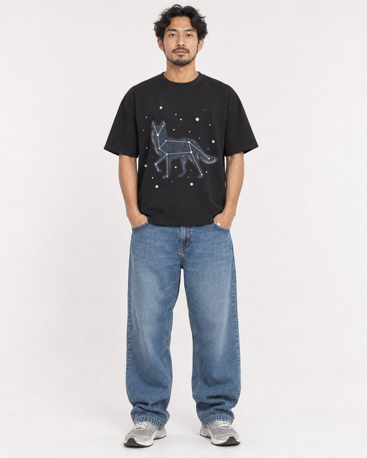 Mockup Boxy Heavyweight Tee Black male full-body 02