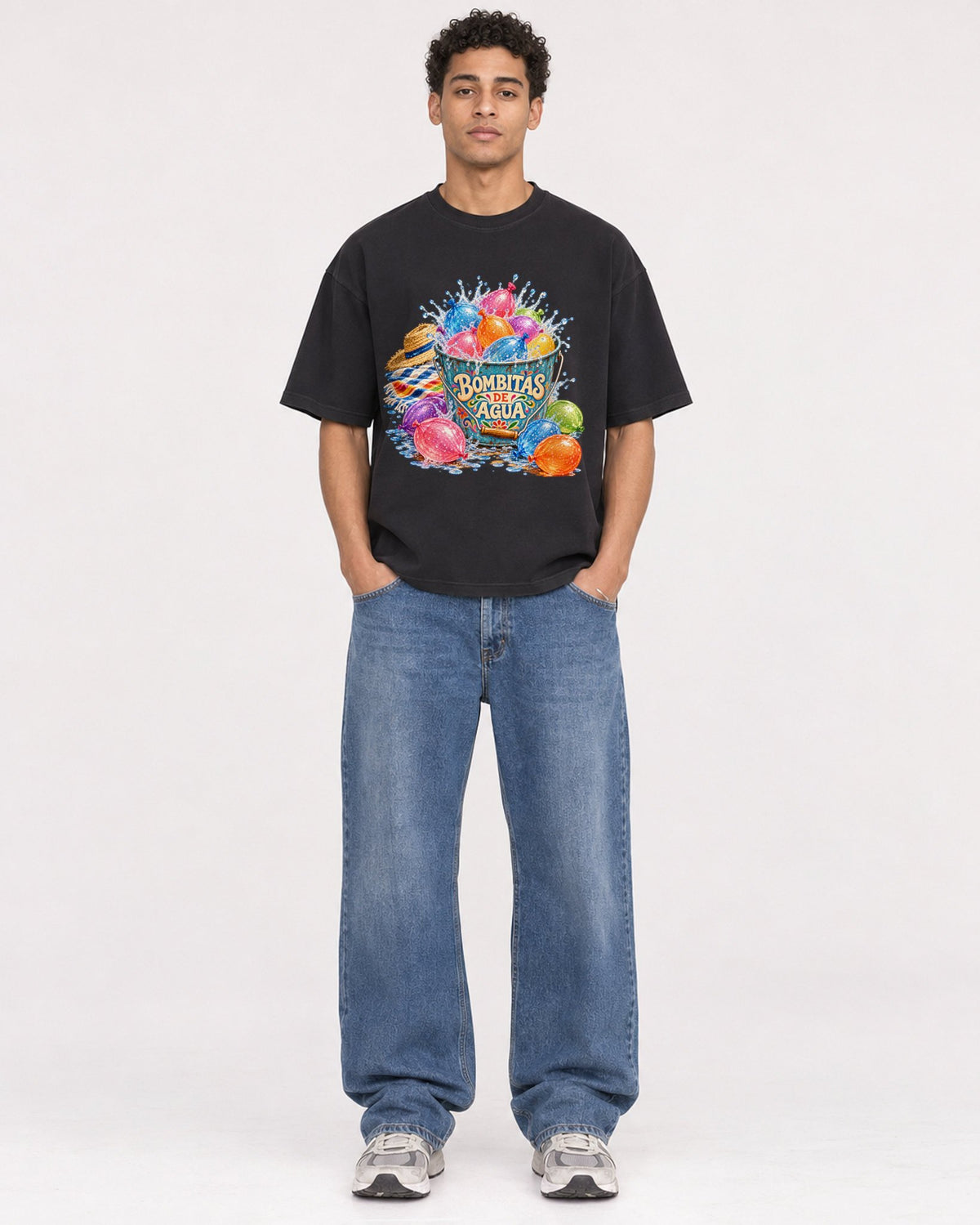 Mockup Boxy Heavyweight Tee Black male full-body 10