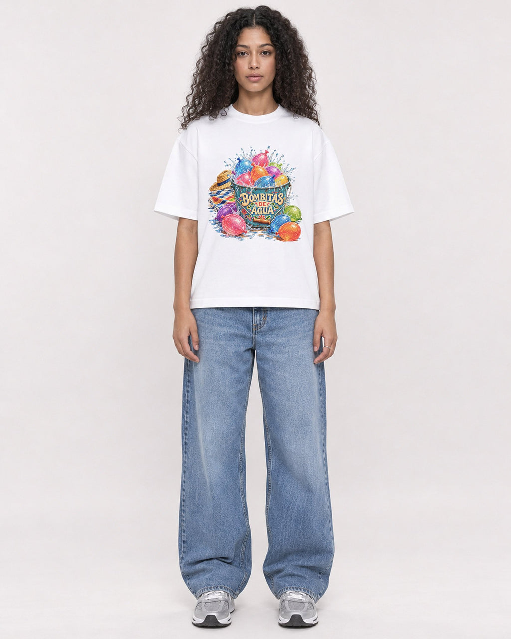 Mockup Boxy Heavyweight Tee White female full-body 10