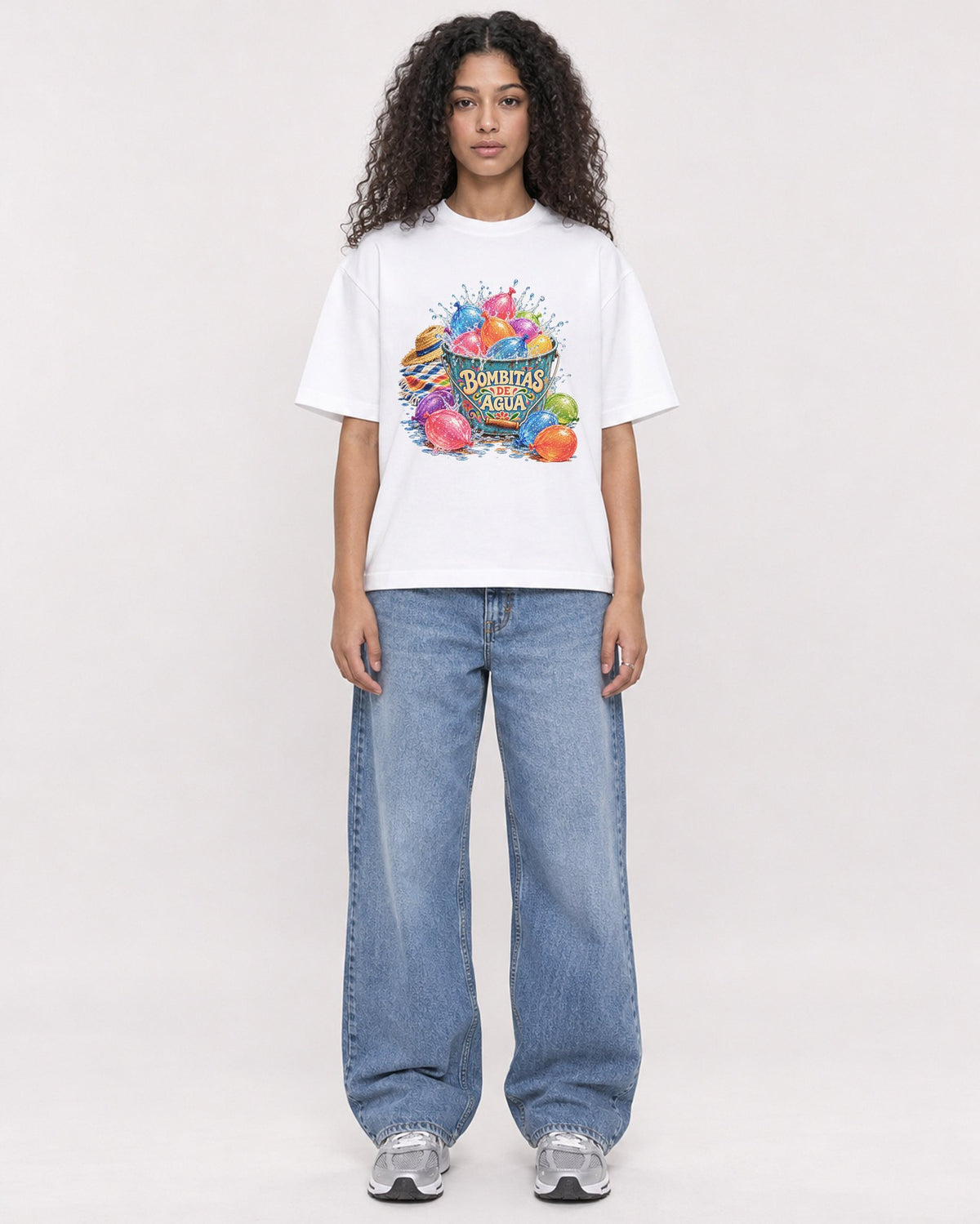 Mockup Boxy Heavyweight Tee White female full-body 10