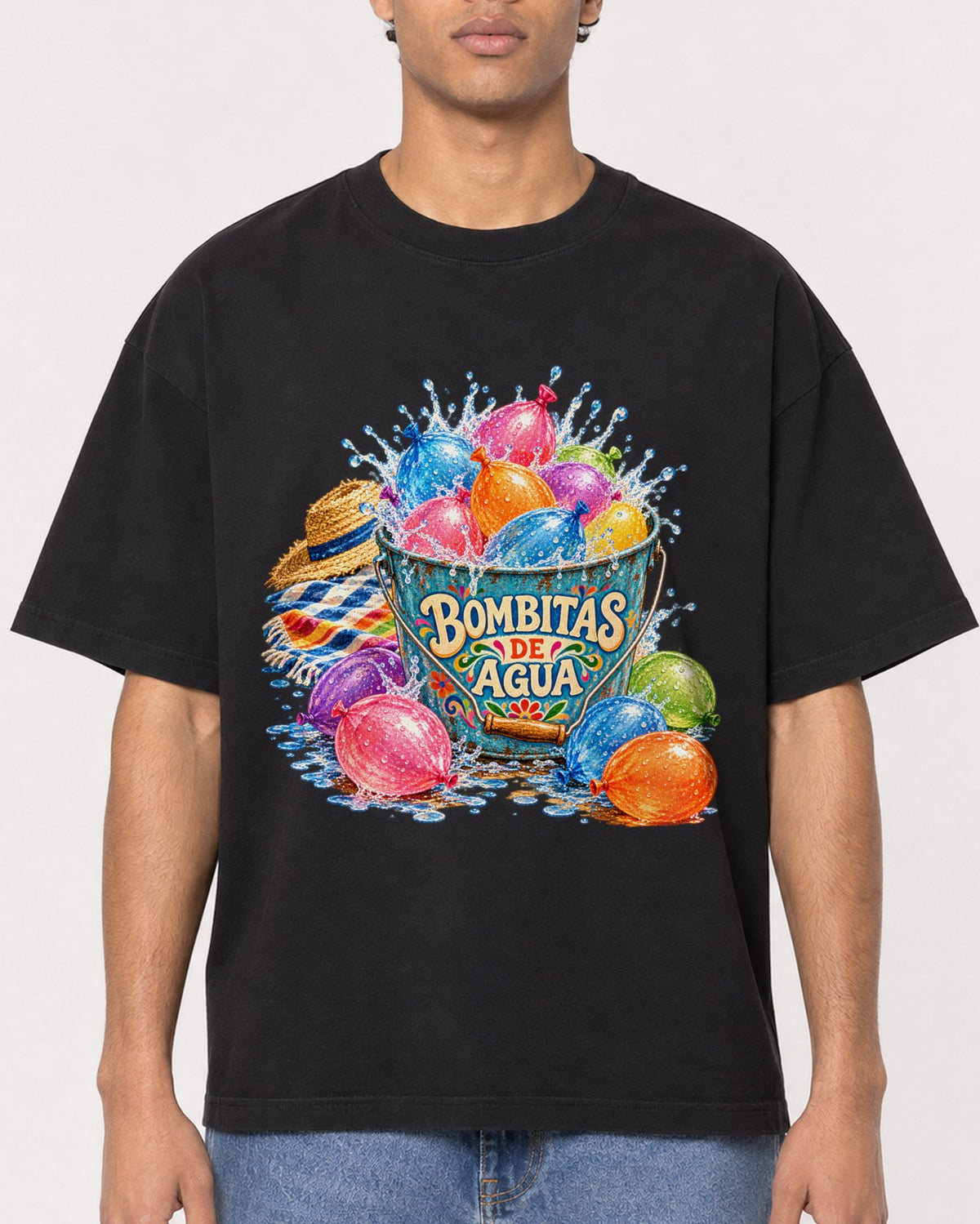 Mockup Boxy Heavyweight Tee Black male close-up 10