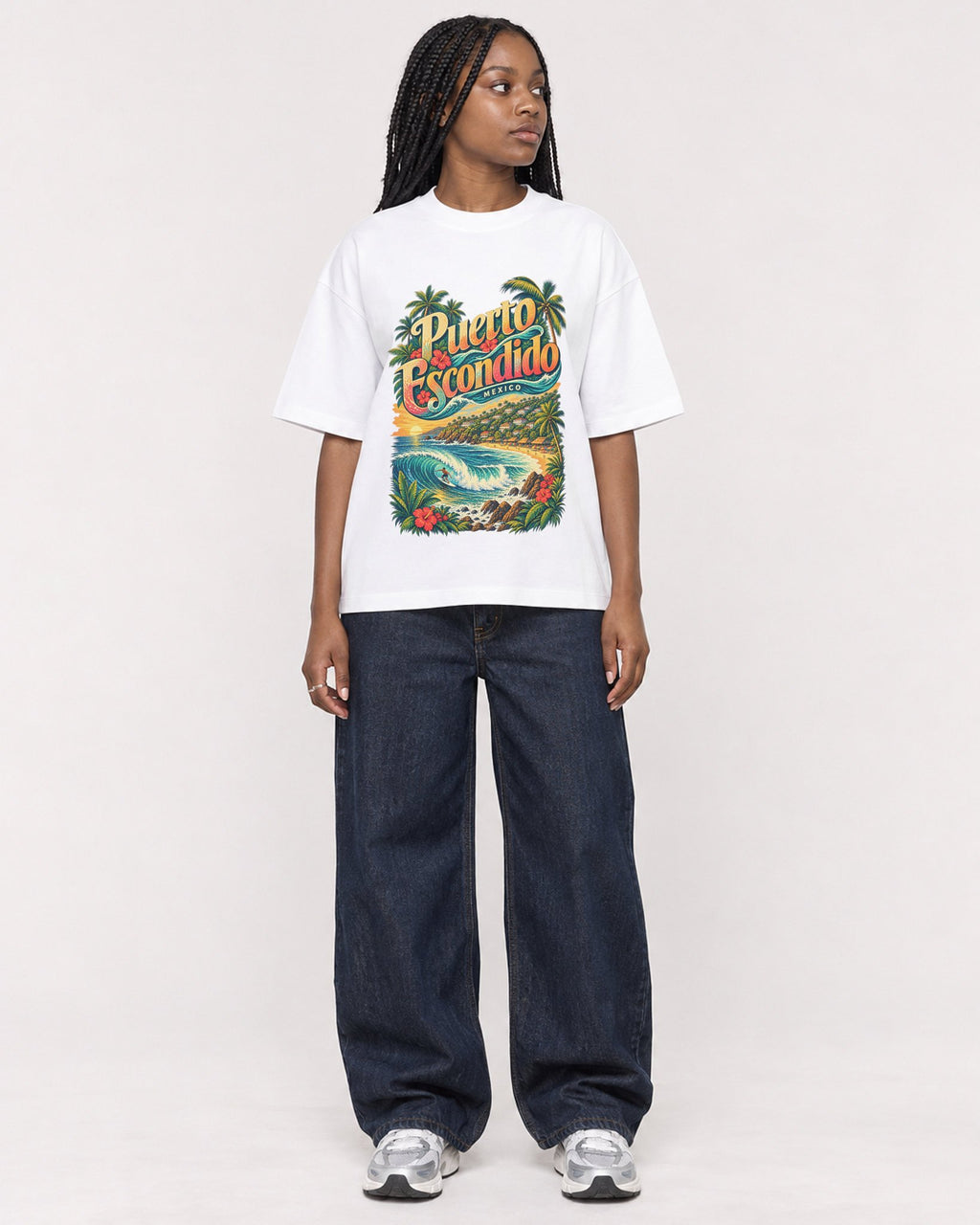 Mockup Boxy Heavyweight Tee White female full-body 04
