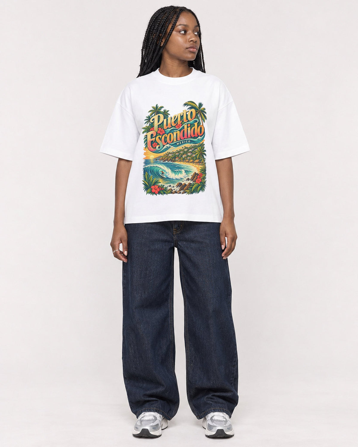 Mockup Boxy Heavyweight Tee White female full-body 04
