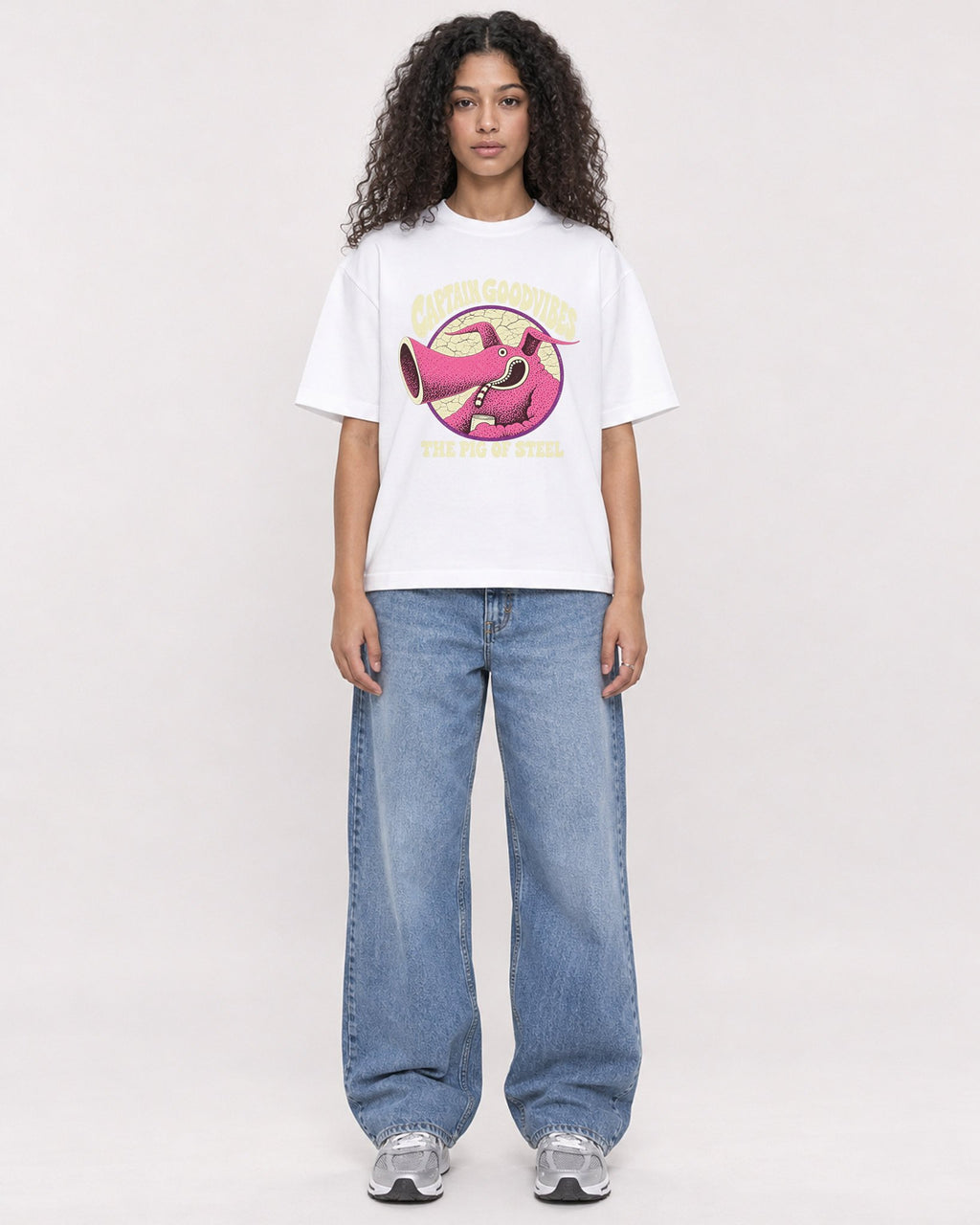Mockup Boxy Heavyweight Tee White female full-body 10