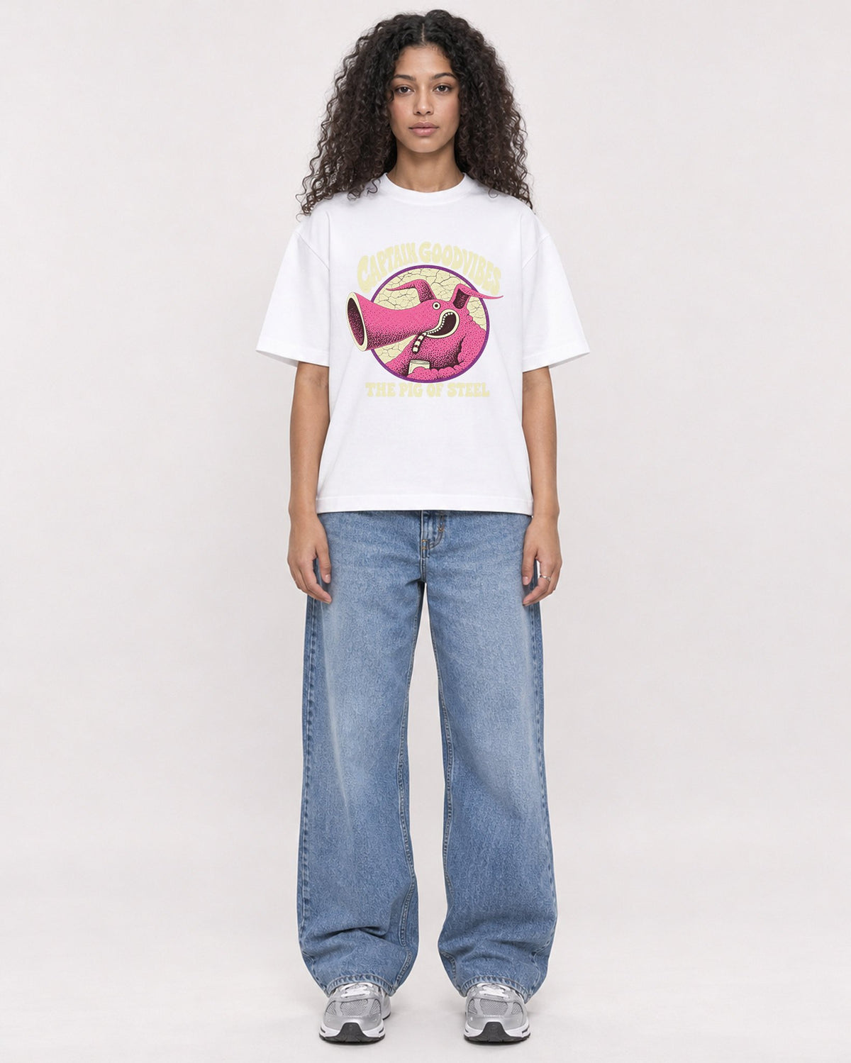 Mockup Boxy Heavyweight Tee White female full-body 10