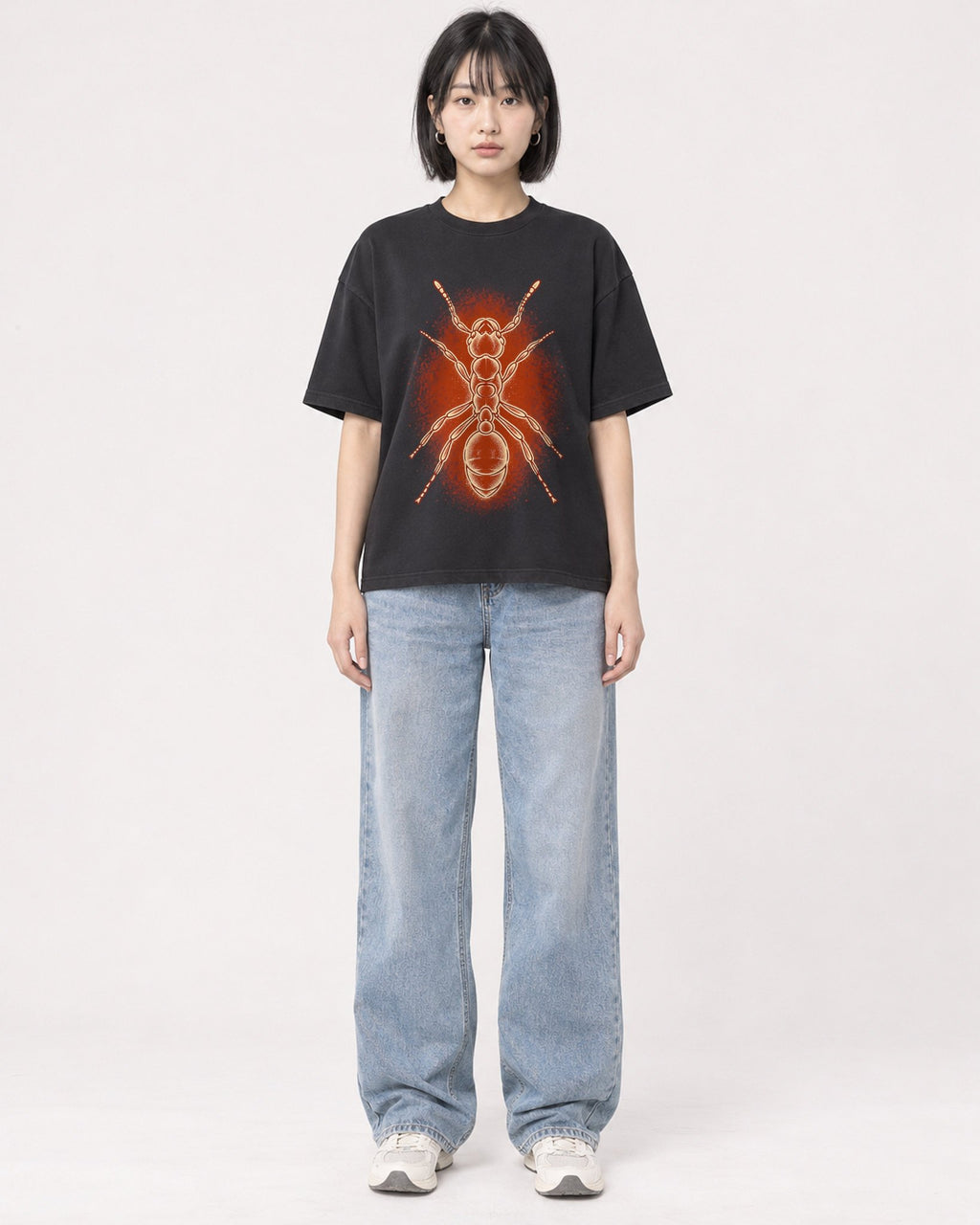 Mockup Boxy Heavyweight Tee Black female full-body 11